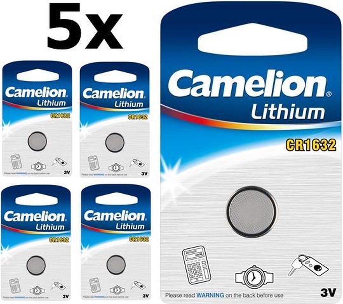 5 Stuks - Camelion CR1632 125mAh 3V Lithium Knoopcel Batterij