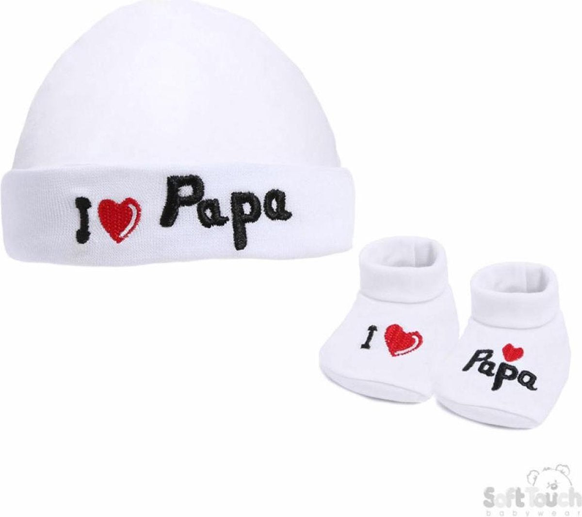 I Love Papa Mutsje + Slofjes wit  [ baby ][soft touch] [newborn][ kraamkado]