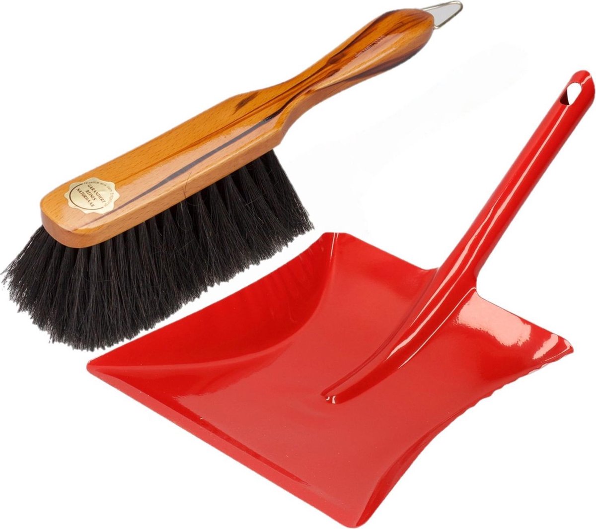 Stoffer en blik rood van metaal/gelakt hout voor binnen - Zachte borstel/handveger