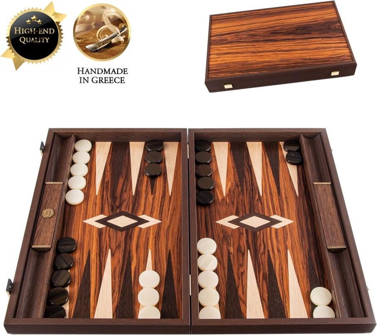 Palisander Crown Cut Backgammon Spel - 48x30 cm  - Wenge & Oak punten Top Kwaliteit Klasse en Geweldig