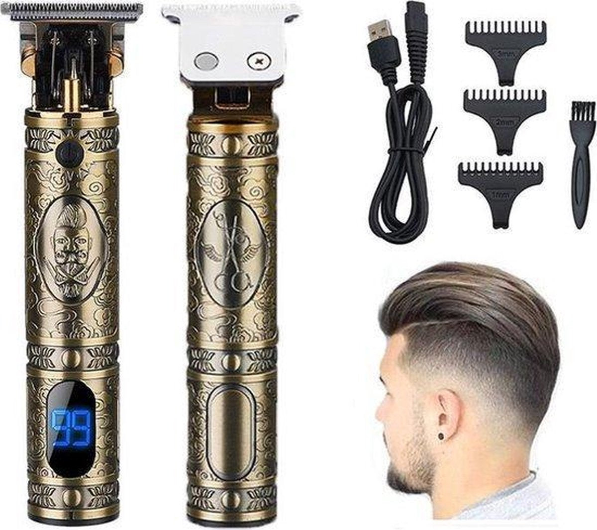 NTRONIC– Luxe Tondeuse met Display – LCD - Professionele Trimmer - Haarstyling - Inclusief 3 opzetkammen – Goud