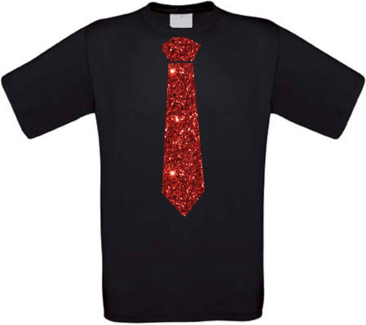 Stropdas t-shirt glitter rood maat M zwart