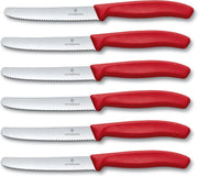 Victorinox 6 x pak mesje met golvende rand tomaat & worstmes - rood - lemmet 11 cm