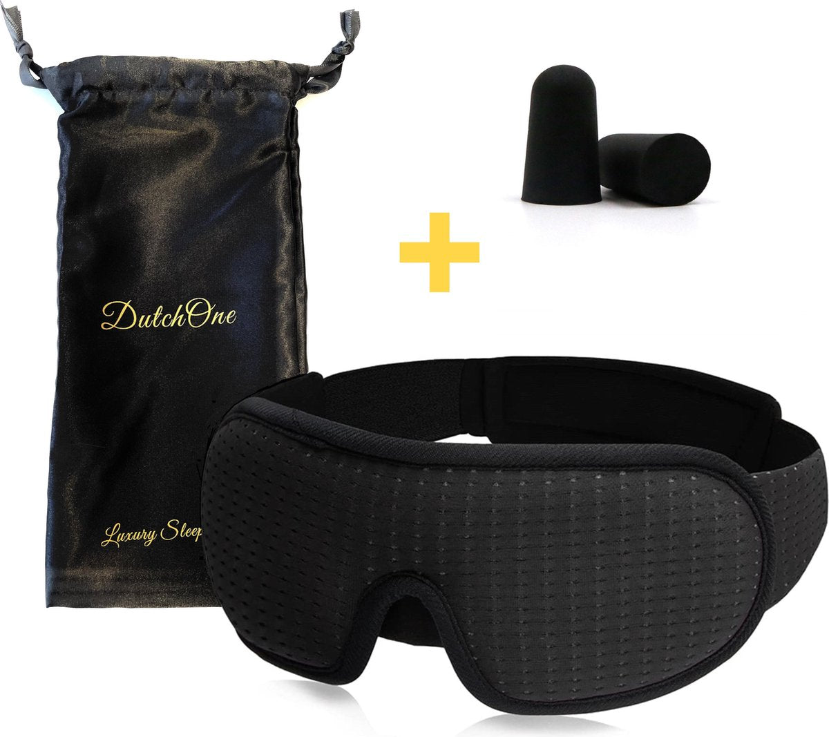 DutchOne Luxury Slaapmasker in satijnen opbergzakje + oordoppen – Slaapmasker Mannen – Slaapmasker Vrouwen – Slaapmaskers – Traagschuim – Oogmasker Slaap