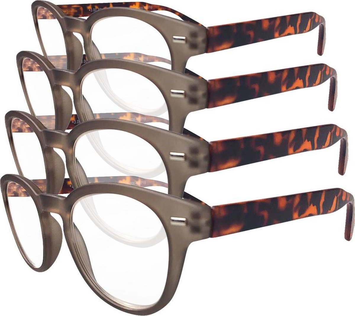 Etos Leesbril Matte Grijs met bruine pootjes +2.0  - 4 stuks