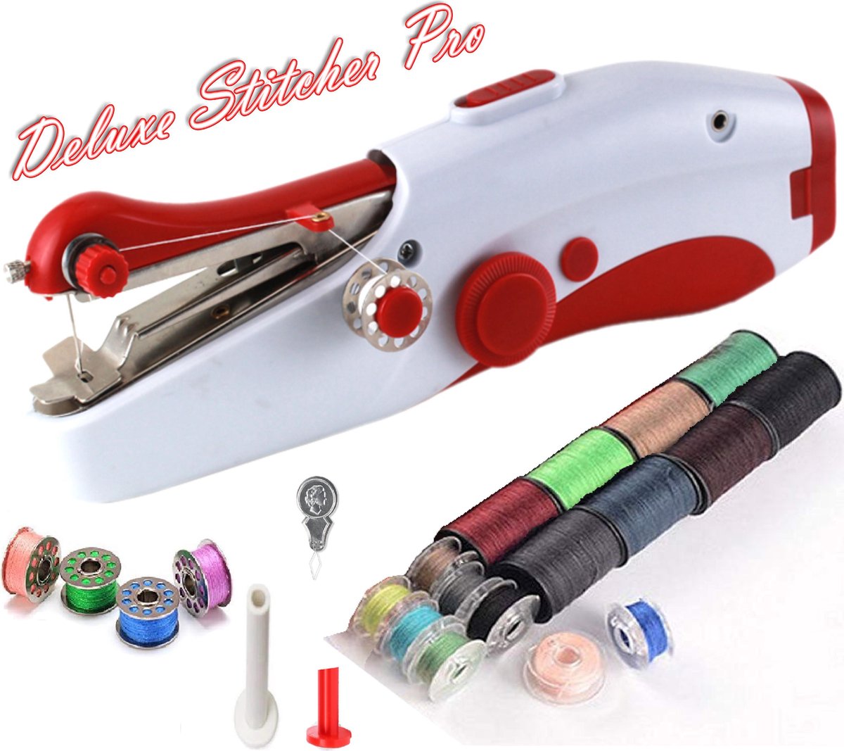 Deluxe Stitcher Pro - PREMIUM Handnaaimachine met 20 Spoelen garen en extra accessoires