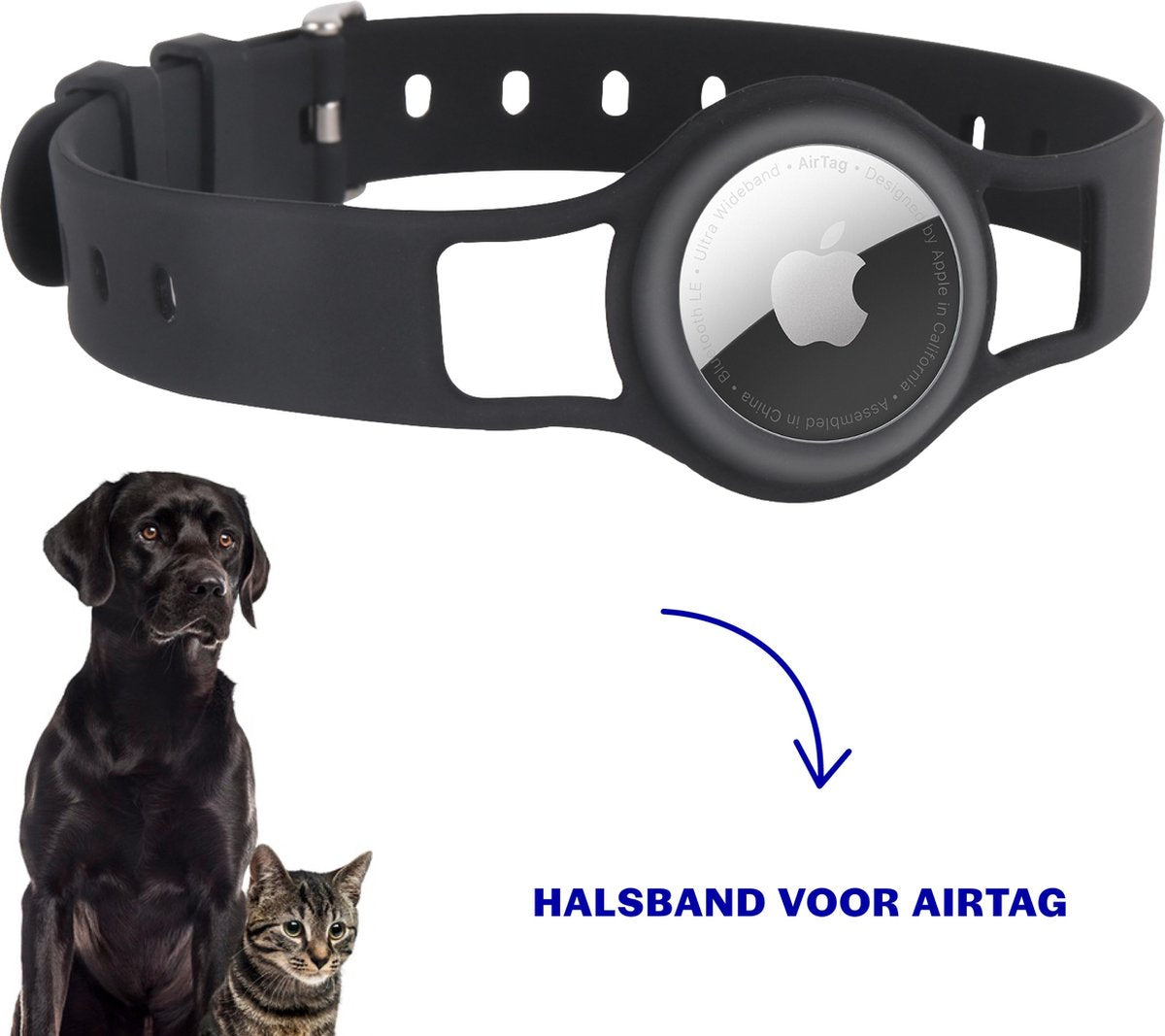Airtag Halsband | Halsband hond | Hondenhalsband | Halsband geschikt voor Apple Airtag zwart