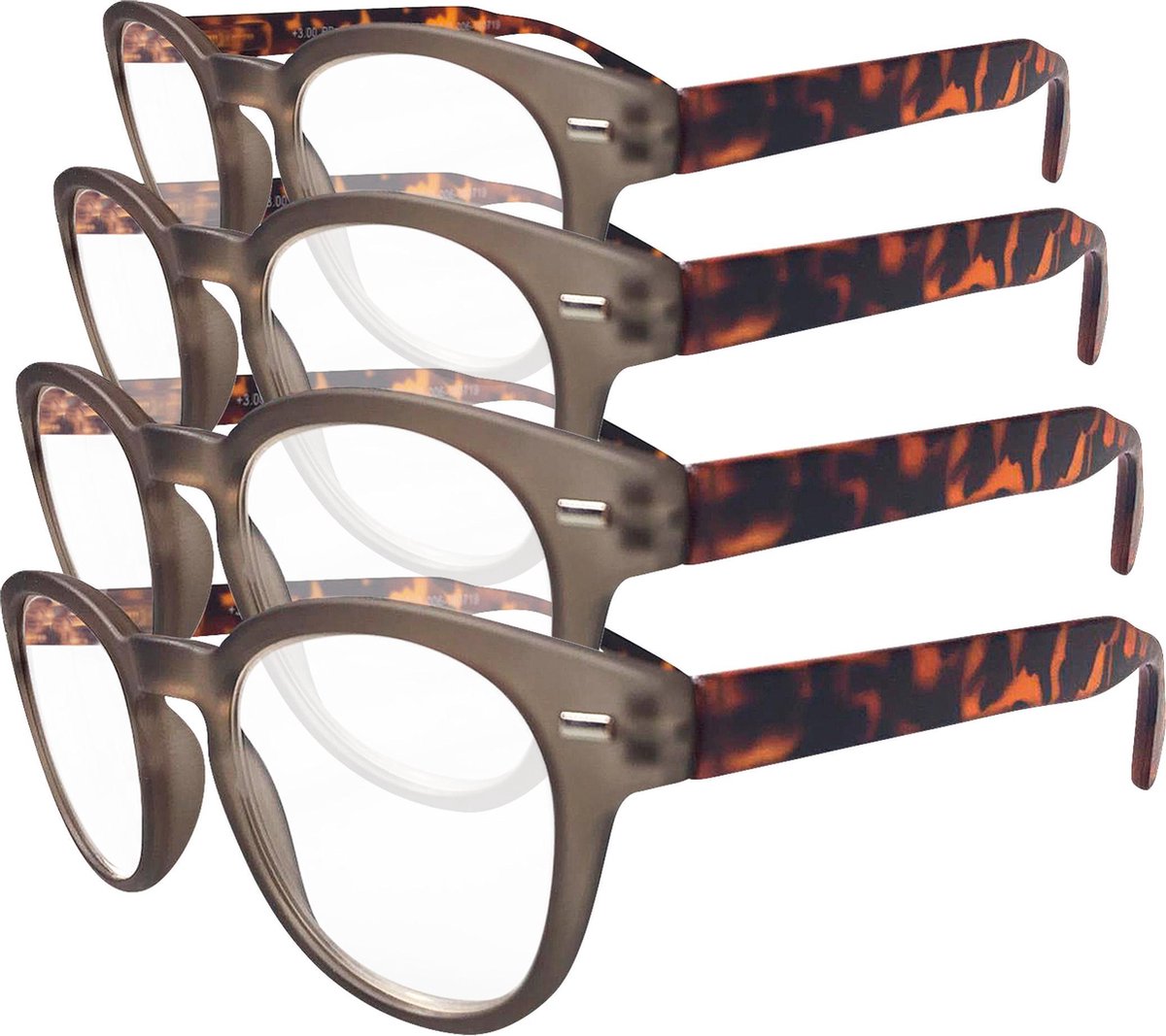 Etos Leesbril Matte Grijs met bruine pootjes +3.0   - 4 stuks