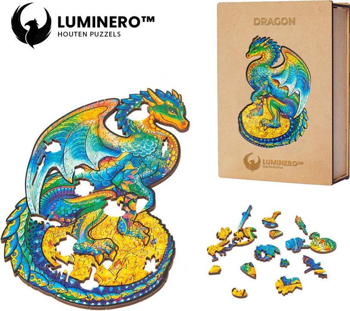 Luminero™  Houten Draak Jigsaw Puzzel - A3 Formaat Jigsaw - Unieke 3D Puzzels - Huisdecoratie - Wooden Puzzle - Volwassenen & Kinderen - Incl. Houten Doos