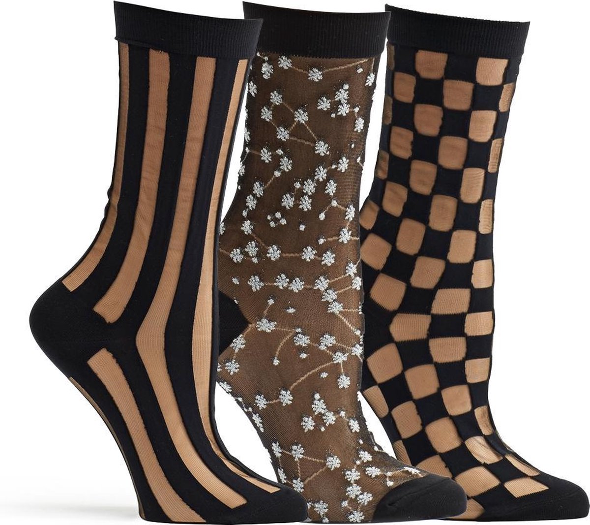 OZONE | Set van 3 Dames Sokken | Sheer collectie | Unisize | Comfort en stijl | Geschenkset | Pure Pinstripe