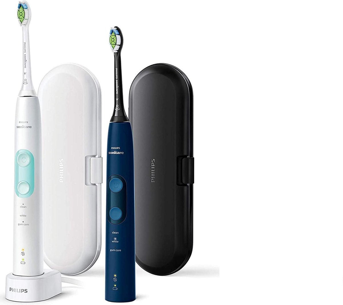 Philips Sonicare Elektrische Tandenborstel ProtectiveClean 5100 Duo - Voor wittere tanden - Ingebouwde poetsdruksensor - 3 Poetsstanden - Signaal opzetborstel vervangen- Reisetui - HX6851/34