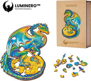 Luminero™  Houten Draak Jigsaw Puzzel - A5 Formaat Jigsaw - Unieke 3D Puzzels - Huisdecoratie - Wooden Puzzle - Volwassenen & Kinderen - Incl. Houten Doos