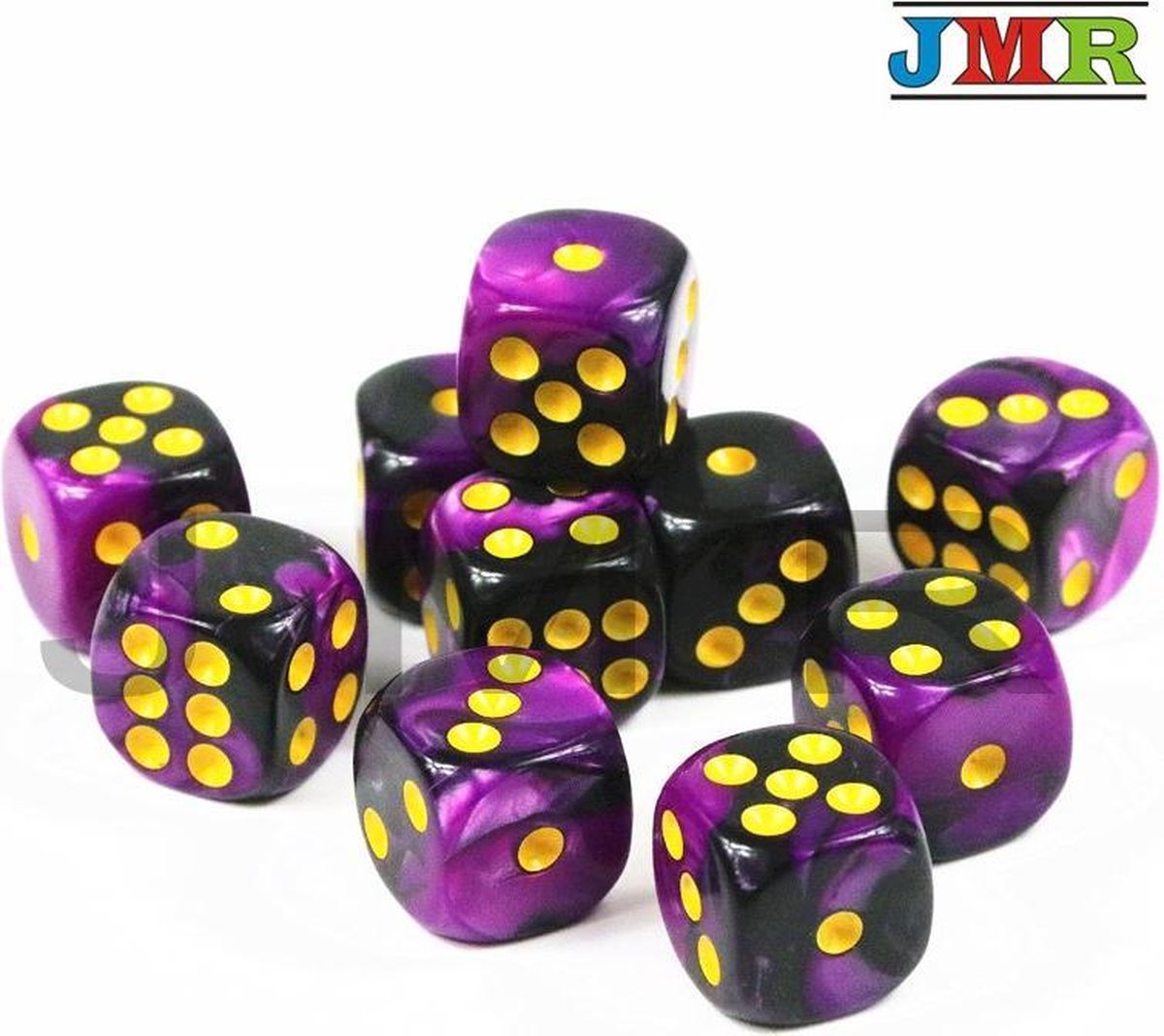 10x Mini dobbelsteen paars/zwart | Dobbelspel