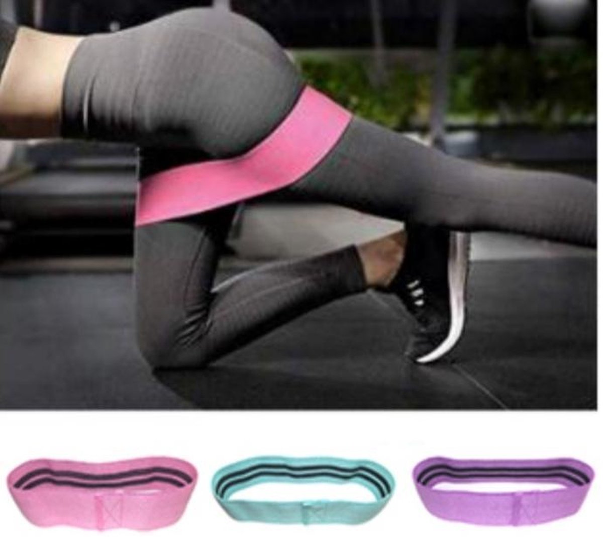 Set van 3 weerstandsbanden- Fitness banden - Booty Bands - Resistance Tube- Resistance Bands Fitness - Roze - Paars - Groen - Thuis sporten - Bootybands