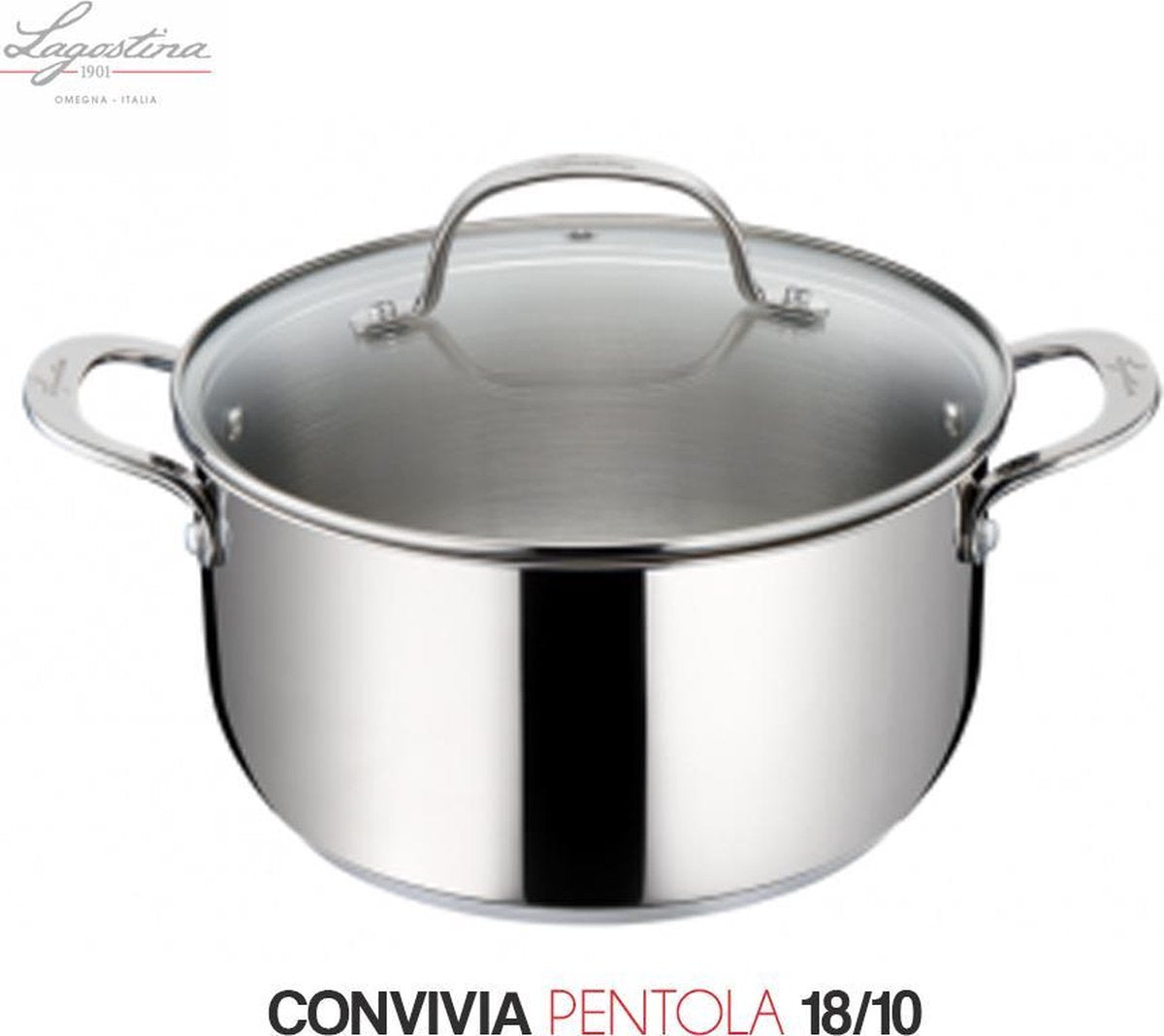 Lagostina Convivia 18/10 Roestvrij Staal Hoogglans Kookpan Met Deksel | 24 cm | 5