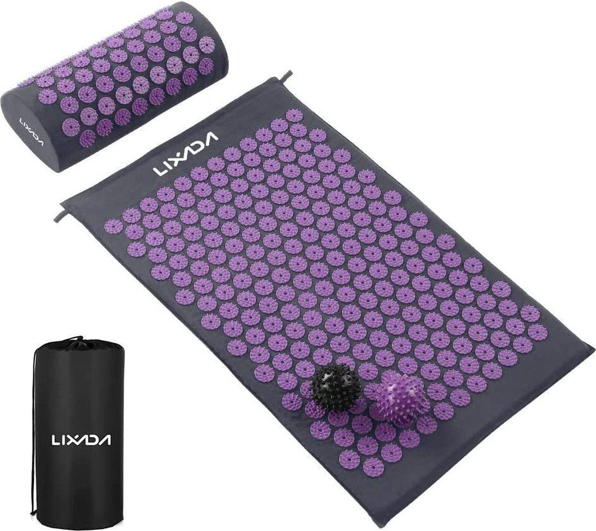Lixada acupressuur-set acupressuurmat met hoofdkussen en 2 stuks massageballen