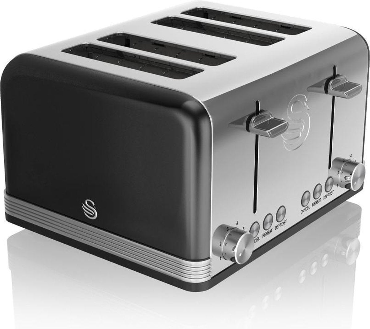 Swan 4-Slot Retro Broodrooster 19020 Zwart