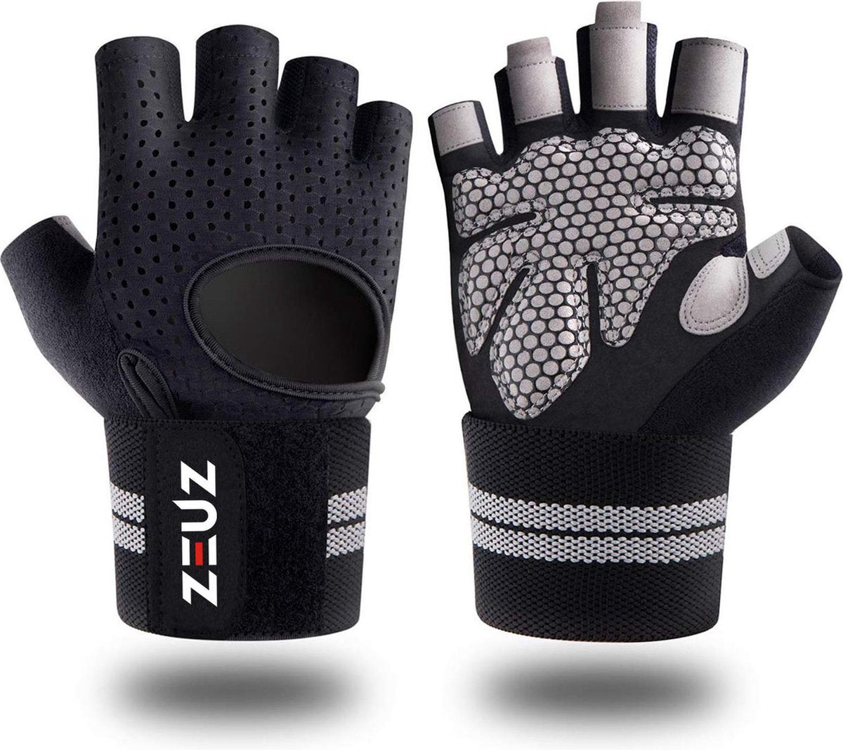 ZEUZ® Sport & Fitness Handschoenen Heren & Dames – Krachttraining – Crossfit – Grijs & Zwart – Maat L