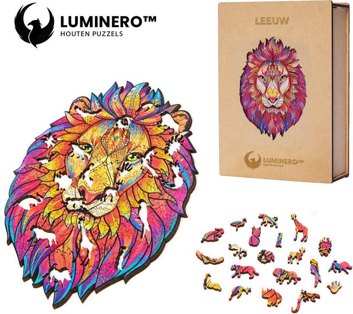 Luminero™  Houten Leeuw Jigsaw Puzzel - A3 Formaat Jigsaw - Unieke 3D Puzzels - Huisdecoratie - Wooden Puzzle - Volwassenen & Kinderen - Incl. Houten Doos