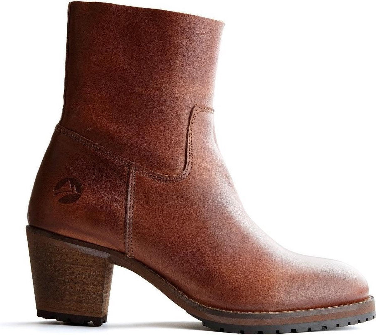 Travelin Bordeaux - Dames enkellaars met hak - Cognac - Leer - Maat 42