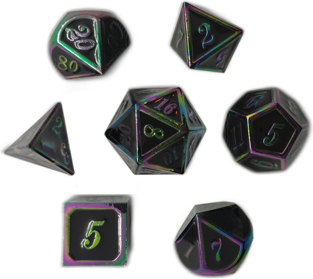 Color Changing Zwart Wit | Dungeons and Dragons D&D Premium Dice |Incl Bewaarzakje| Set van 7 | DnD | Metalen Dobbelstenen met Pouch | High Quality
