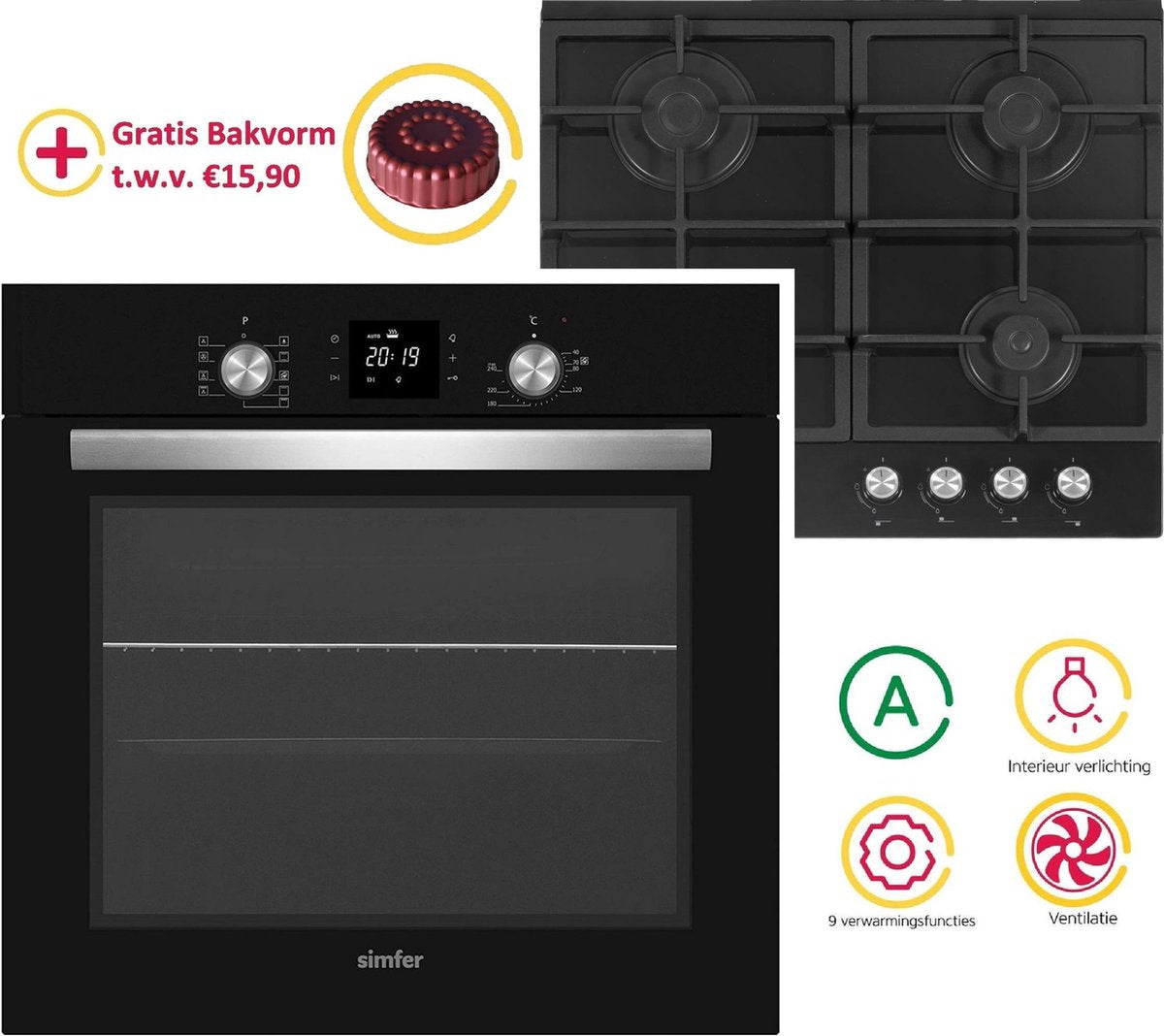 SIMFER BO6813 Inbouw Oven + BIH6401 Inbouw Gaskookplaat Combinatie Set