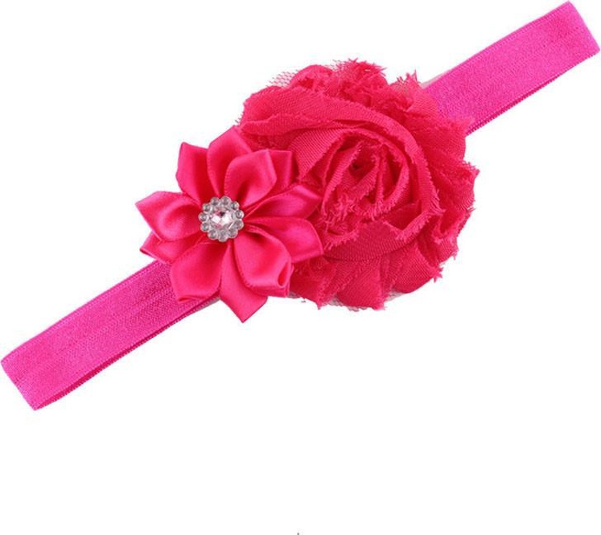 Haarband Baby - Dubbele Bloem - Donker Roze