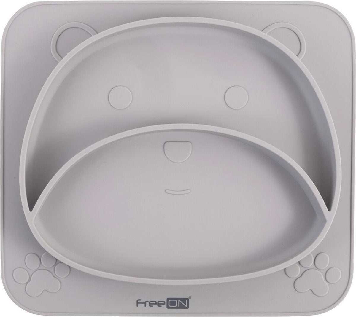 FreeON Siliconen baby bordje met vakken - Antislip bordje - Beer - Grijs