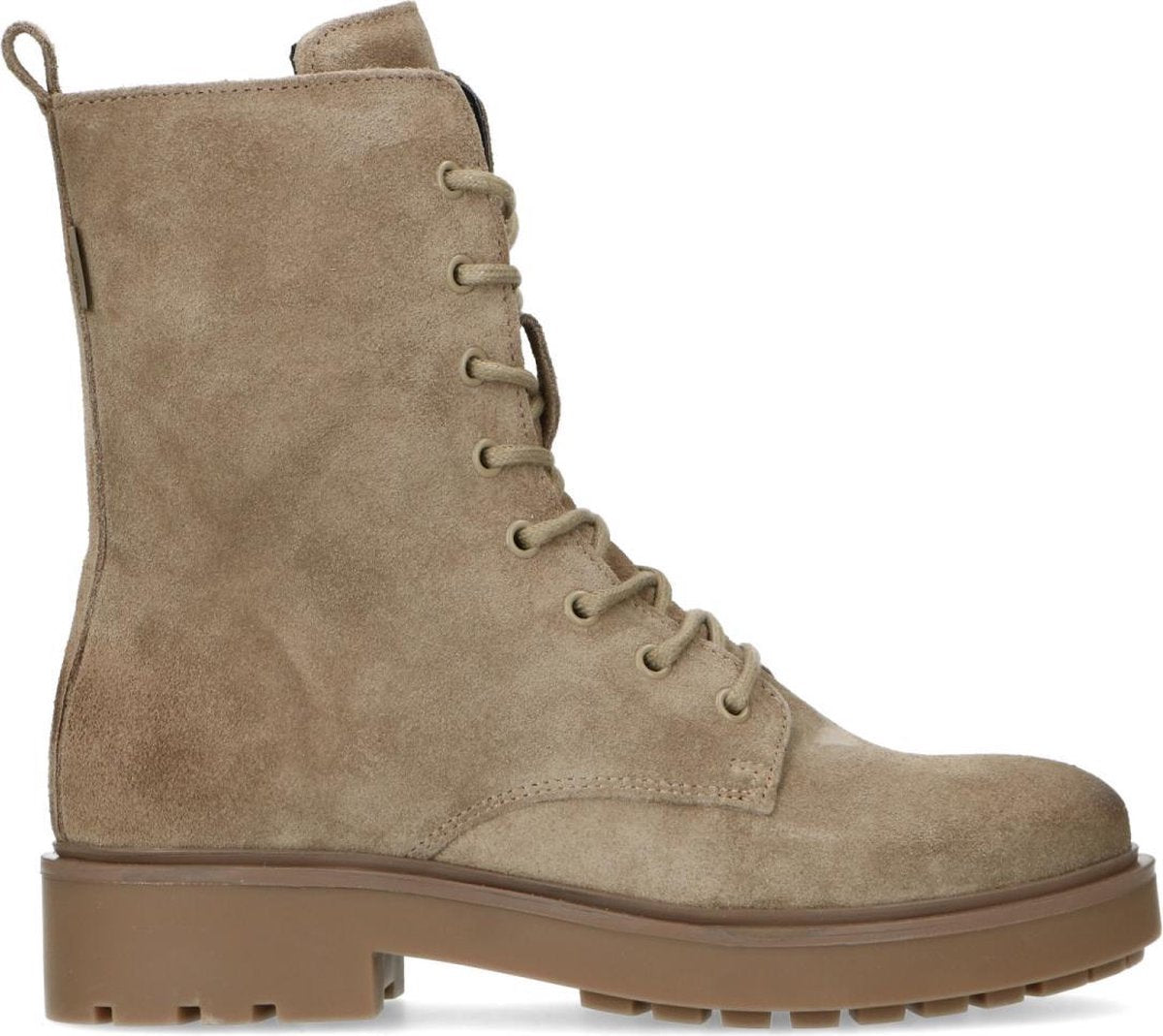 Manfield - Dames - Taupe suède veterboots - Maat 39