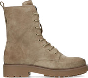 Manfield - Dames - Taupe suède veterboots - Maat 39