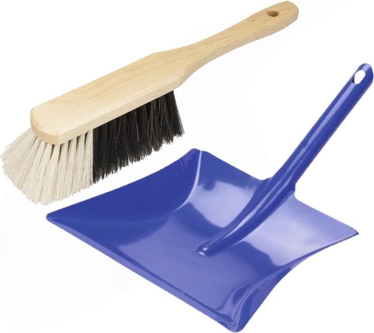 Stoffer en blik blauw van metaal/hout voor binnen - Zachte borstel/handveger