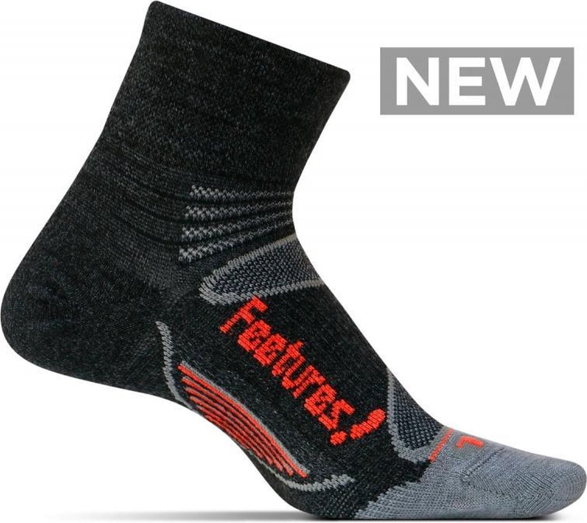 Feetures - Elite Merino Ultra Light Quarter - Zwart/Grijs - Hardloopsokken - Sportsokken - S - 34 t/m 37