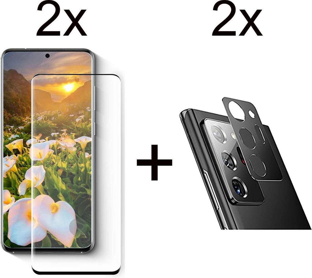 Beschermglas Samsung S21 Ultra screenprotector Full 2 stuks - Samsung Galaxy S21 Ultra screen protector camera lens - 2 stuks - Samsung Galaxy S21 Ultra screenprotector glas