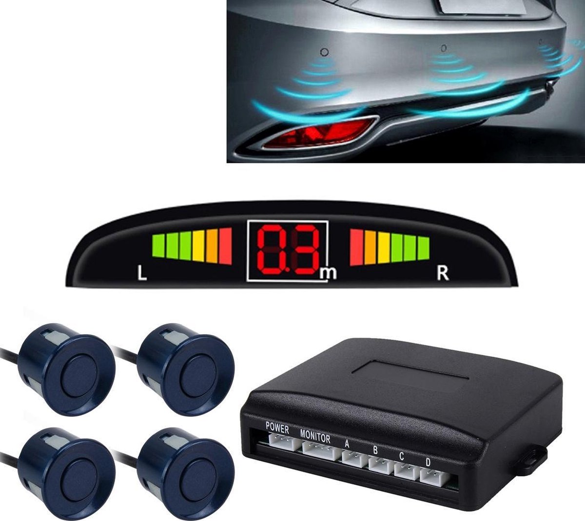 Auto zoemer achteruit back-up radarsysteem - Premium kwaliteit 4 parkeersensoren Auto achteruit back-up radarsysteem met LCD-display