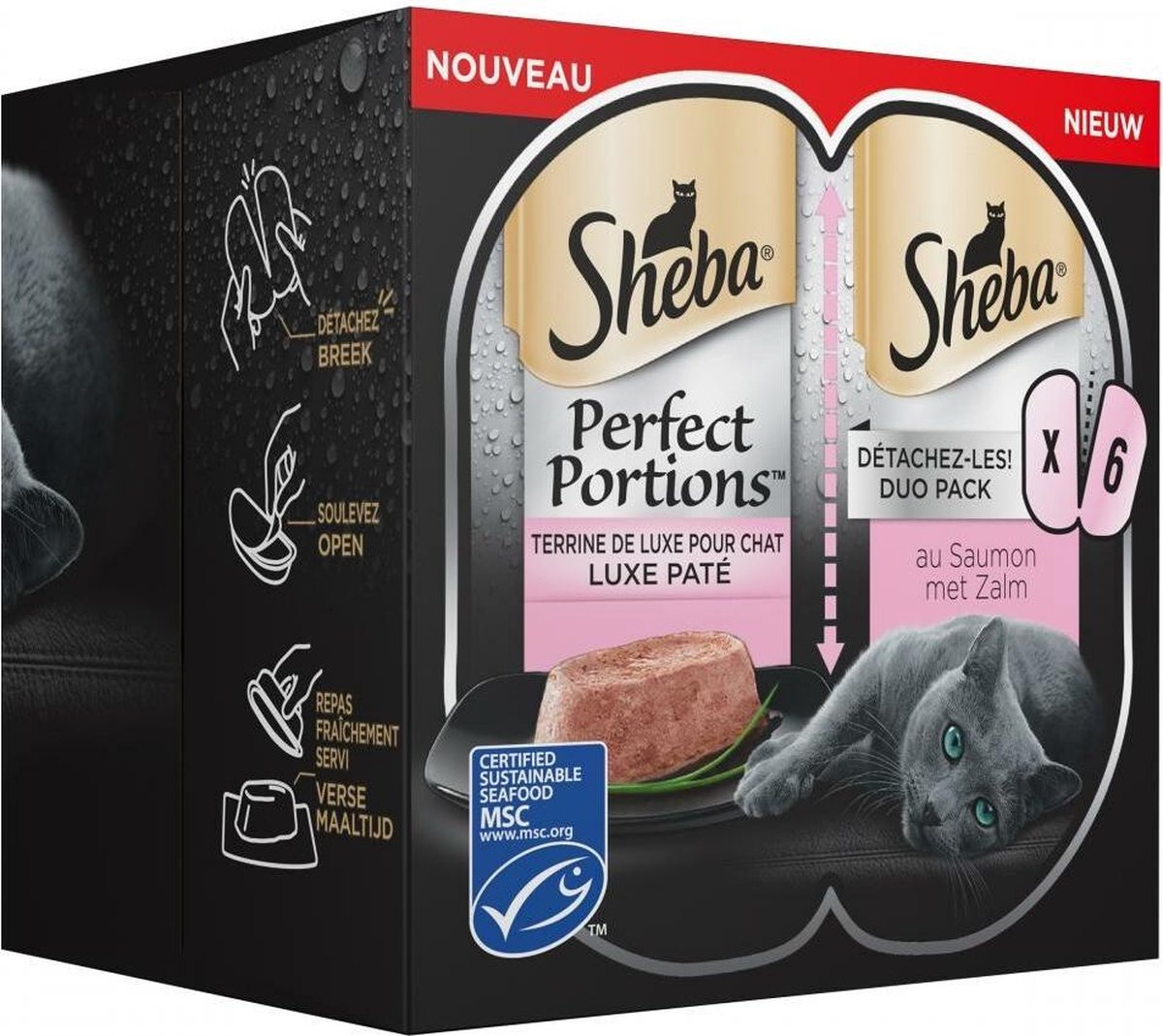 Sheba Perfect Portions - Luxe Paté met zalm - Kattenvoer - 48 porties