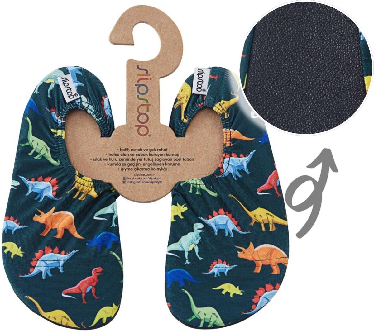 Slipstop Waterschoen Kinderen / Zwemschoenen / Zwemslof / Antislip Schoen / Gymschoen - Jongen - Dinosaurus Gekleurd INF 18/20