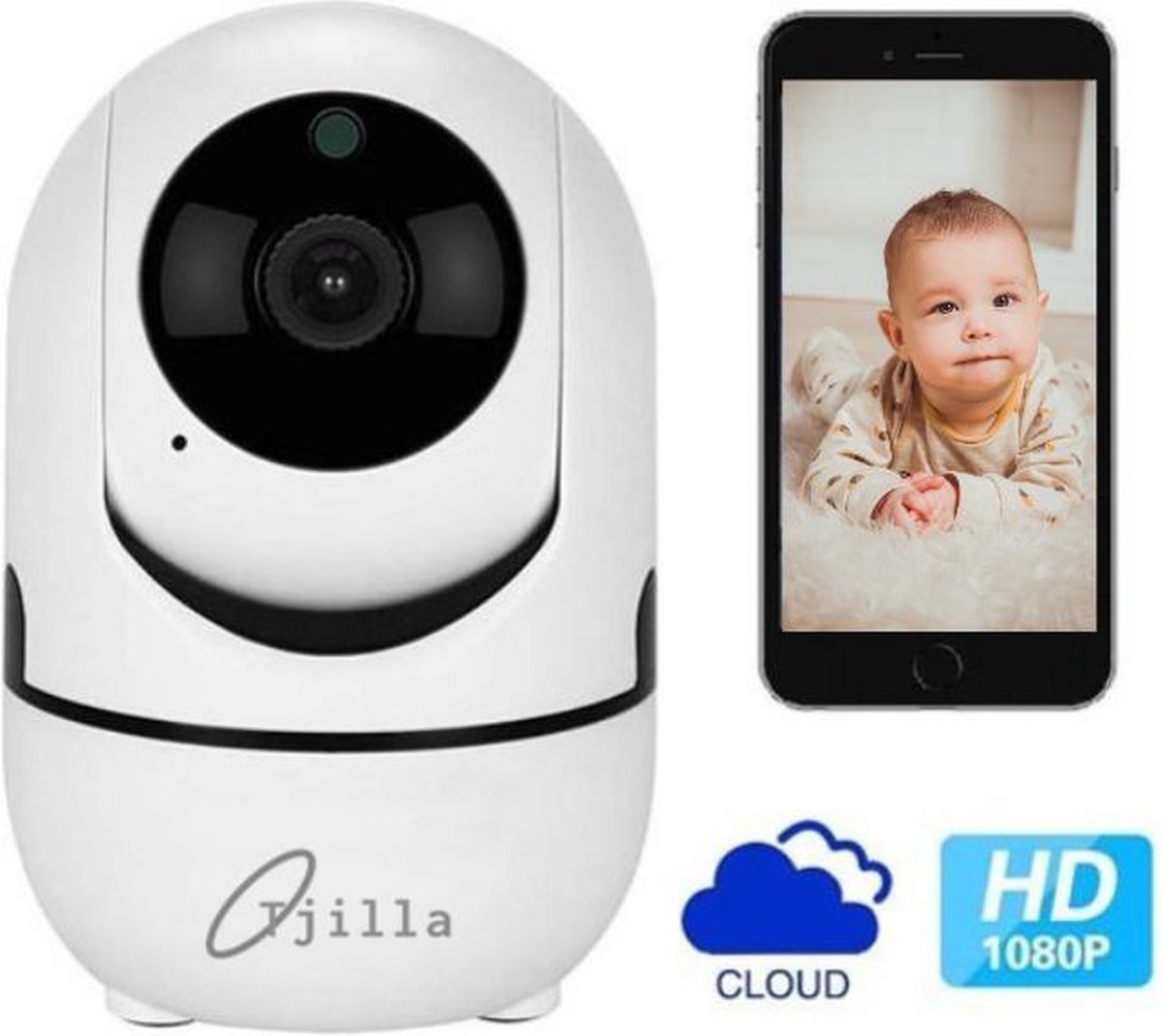 Tjilla Babyfoon met camera en microfoon Extra slim - Full HD - App - Infraroodrechnologie - WiFi - Tweerichtingsaudio - Beveiligd
