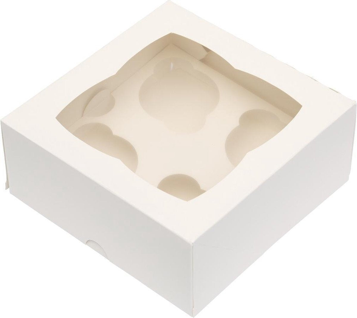 BrandNewCake Cupcake Doosje 4 Wit (incl. tray met venster) 3st.