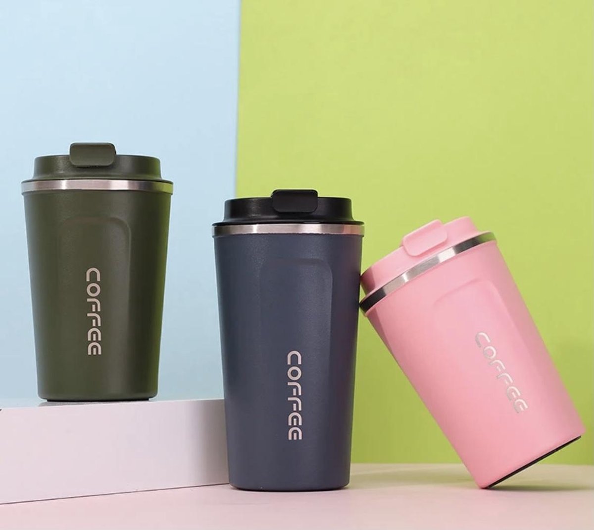 Koffiebeker To Go - RVS thermosbeker - Drinkfles - Herbruikbare koffiebeker - 500 ml - Roze