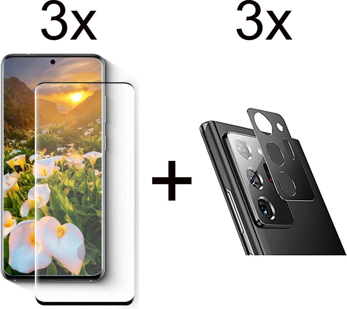 Beschermglas Samsung S21 Ultra screenprotector Full 3 stuks - Samsung Galaxy S21 Ultra screen protector camera lens - 3 stuks - Samsung Galaxy S21 Ultra screenprotector glas