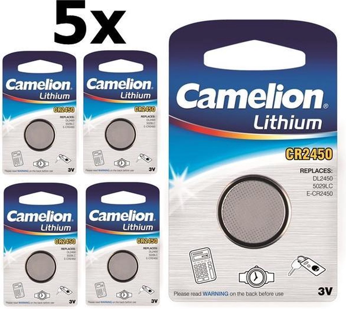 5 Stuks Camelion CR2450 3v lithium knoopcelbatterij