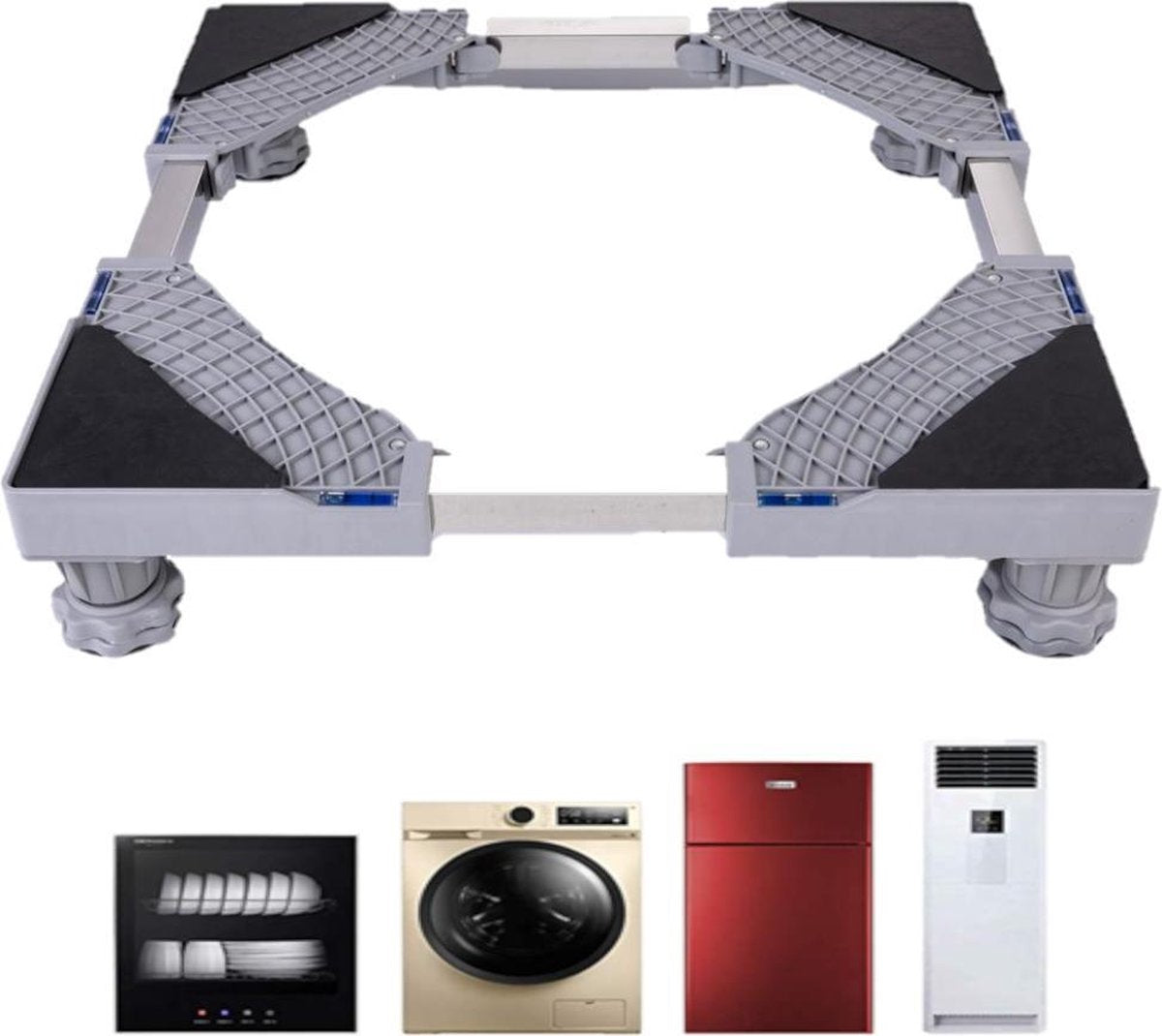 Verstelbare wasmachine verhoger | 10 tot 15 cm hoog | 42 tot 68 cm breed | Tot 300 KG draagkracht | Incl. schokdempers