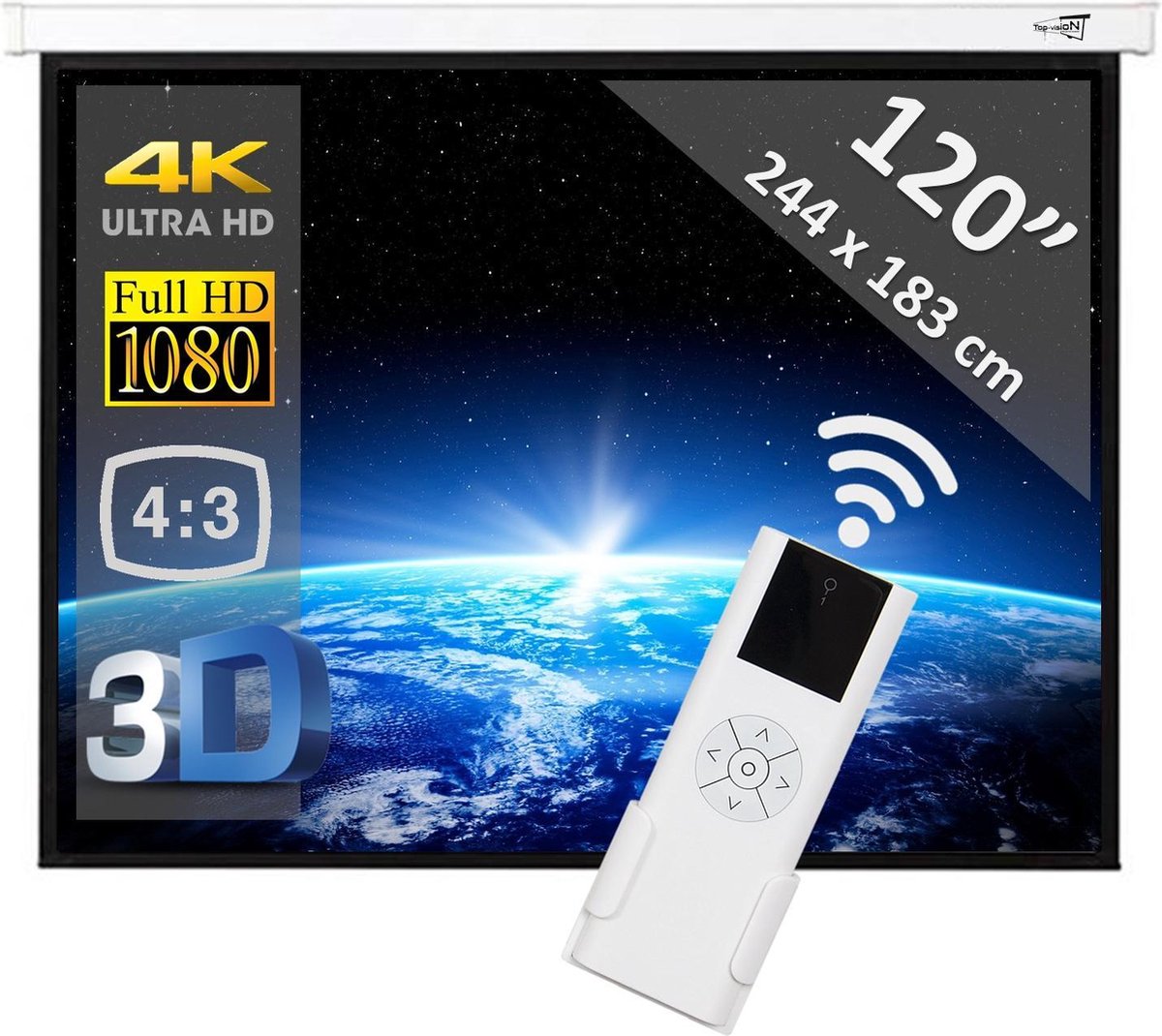 Elektrisch projectiescherm met afstandsbediening - 120" (3m05) - 244 x 183 cm - 4:3 - beamer scherm