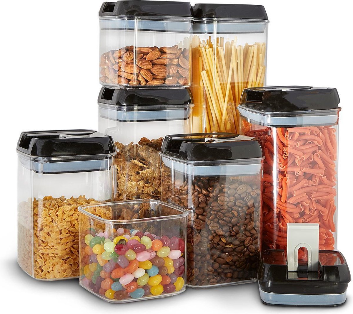 KitchenBrothers Voorraadpotten - Luchtdichte Deksels - 7 Stuks - Herschrijfbare Labels - Kunststof