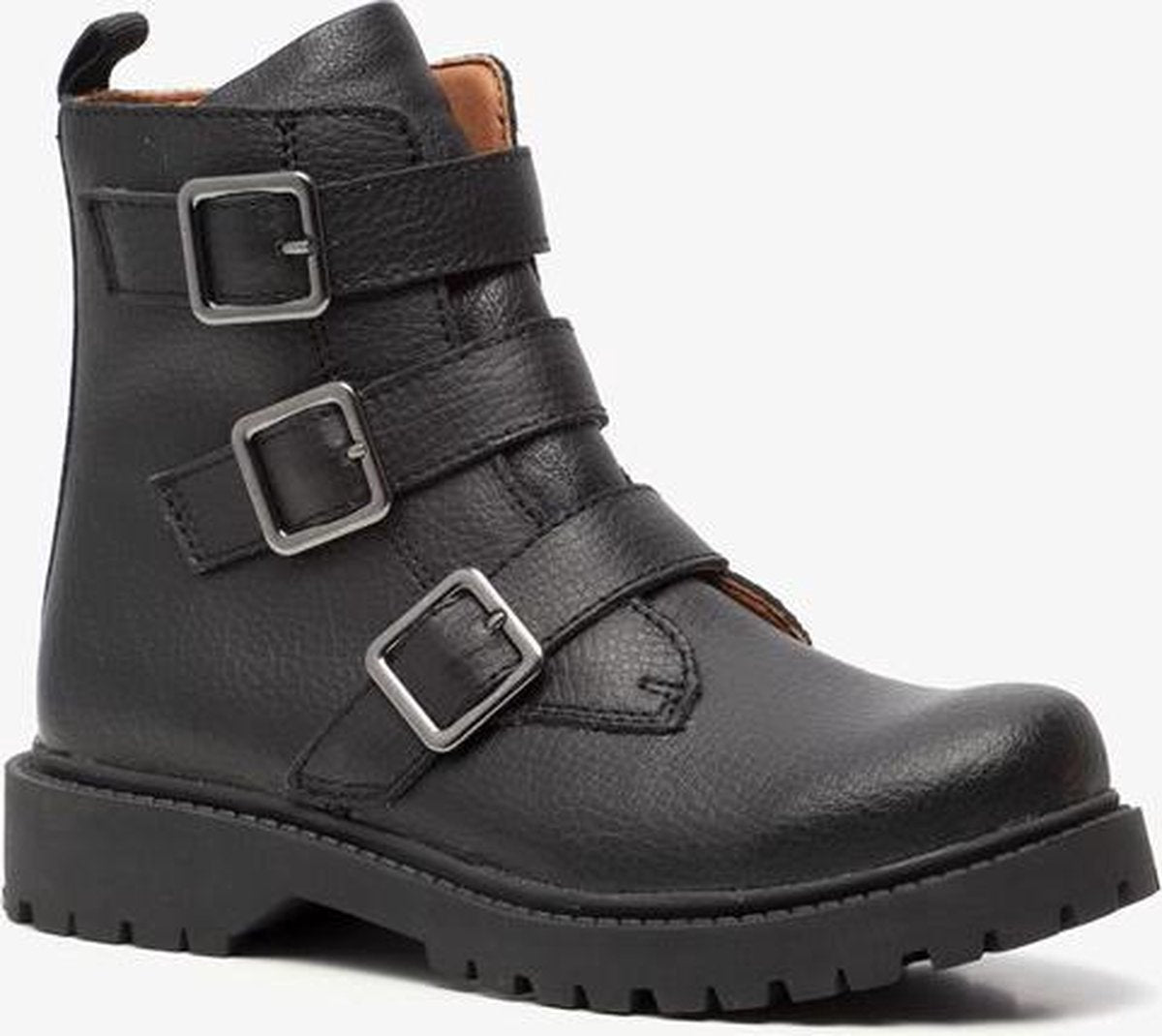 Groot leren meisjes biker boots - Zwart - Maat 28