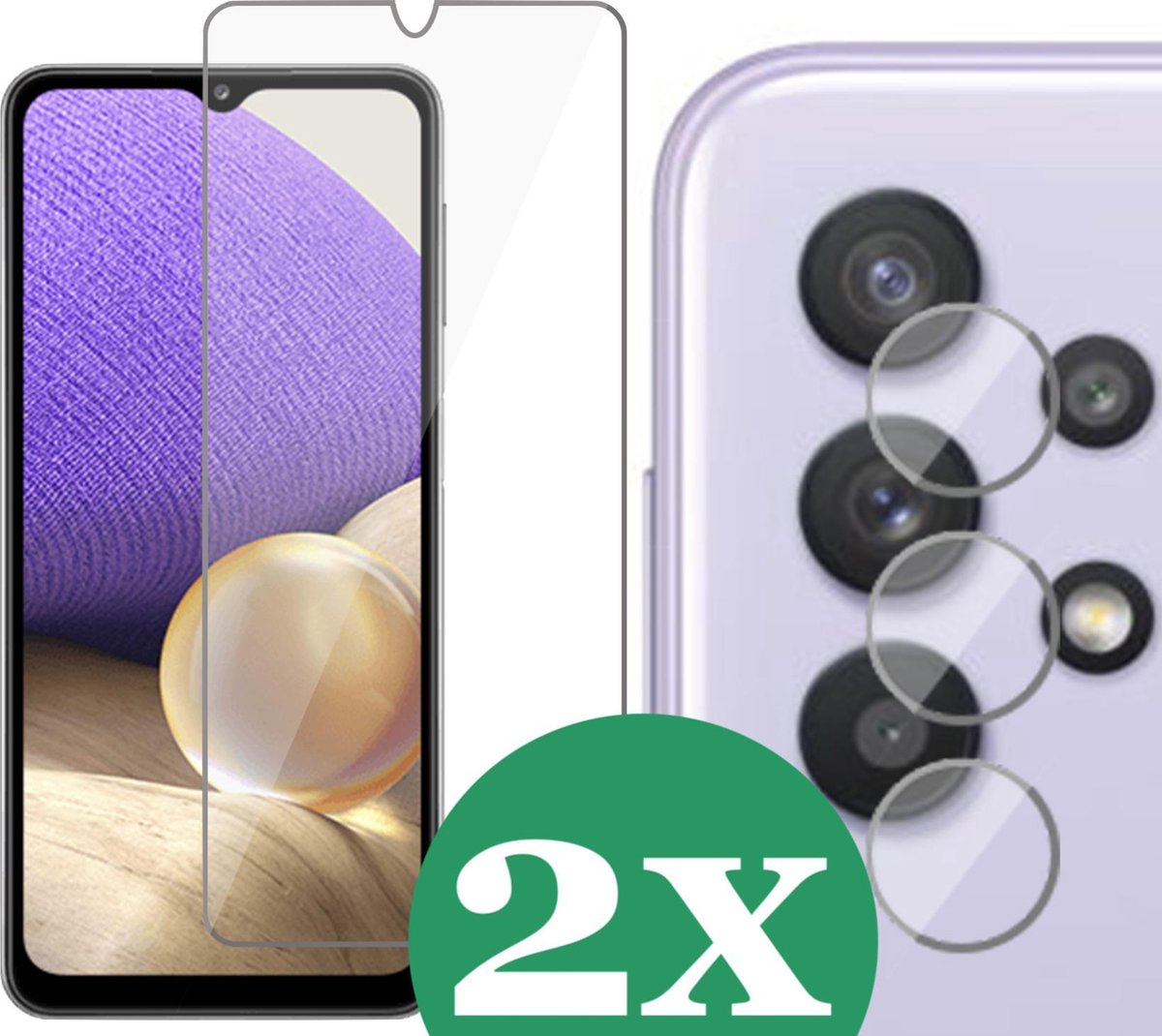 Samsung A32 Screenprotector - Samsung Galaxy A32 Screen Protector Glas en Samsung A32 Screenprotector Camera - 2 Stuks
