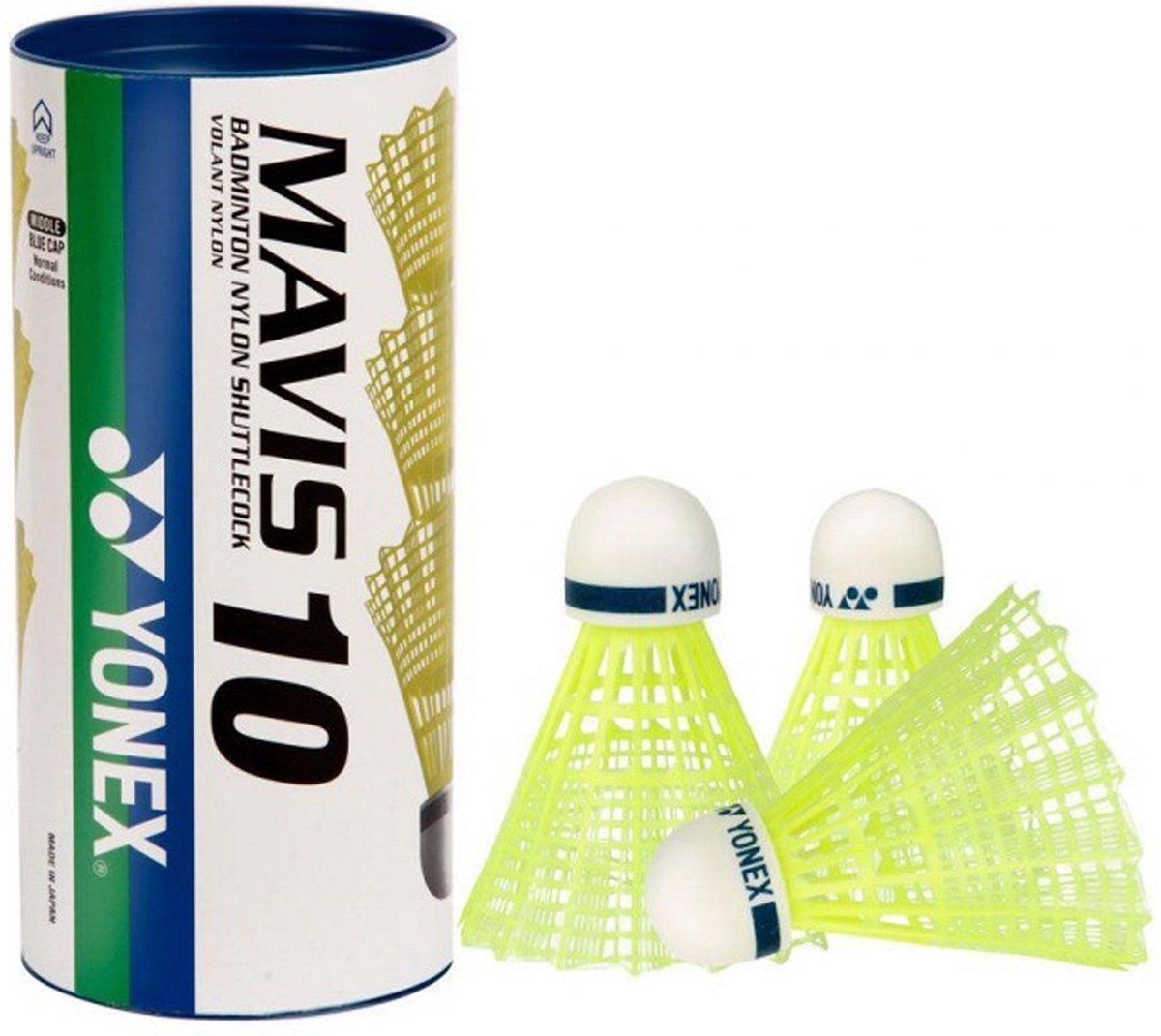 Yonex Shuttle Mavis 10 geel- Middle- koker- 3 shuttles