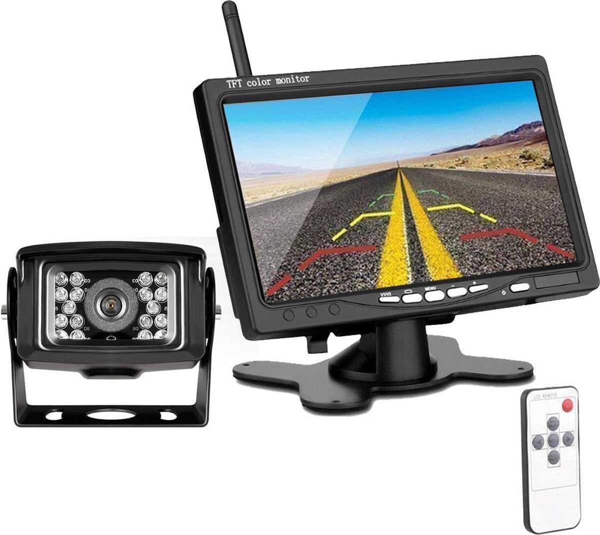 Strex Achteruitrijcamera Set Draadloos - 7" Scherm - 18LED Nachtzicht 15m - IP67 Waterdicht - Achteruitrij Camera - Geschikt voor Auto/ Camper / Caravan / Vrachtwagen / Landbouw / Boot / Tractor