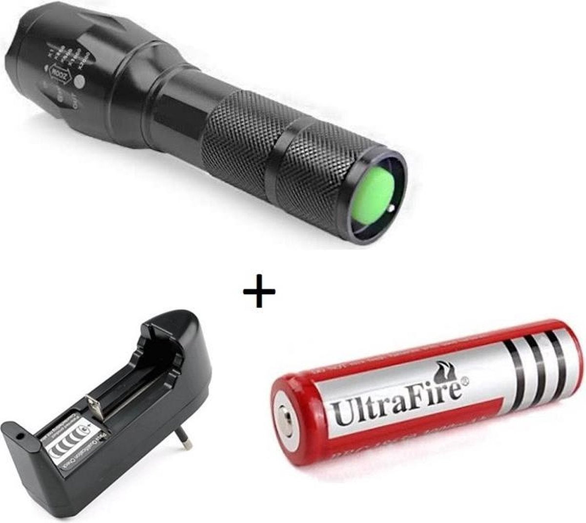 Professionele Militaire Led Zaklamp 2000 Lumen |  Inzoombaar + oplaadbare batterij & batterij oplader
