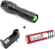 Professionele Militaire Led Zaklamp 2000 Lumen |  Inzoombaar + oplaadbare batterij & batterij oplader